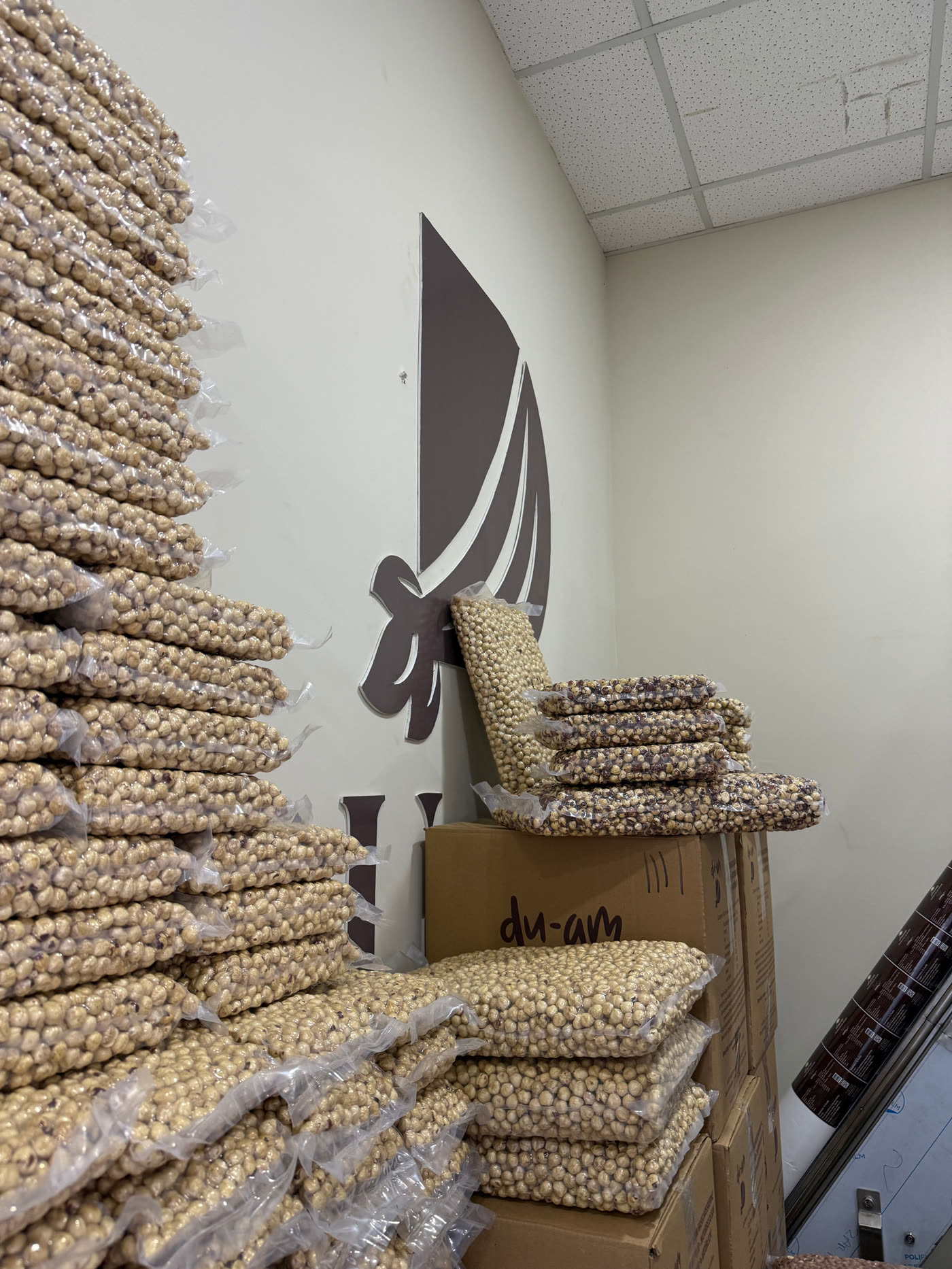 Packed hazelnuts at the DUAM plant